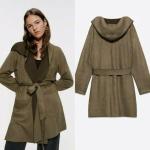 Zara brown suede hooded trench jacket